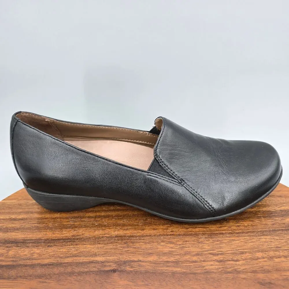 Dansko Shoes Womens 8.5 39 Black Leather Farah Wedge Heel Casual Comfort Loafers